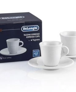 Delonghi Accessories De'Longhi Italian Espresso Demitasse Cups & Saucers By Tognana, Porcelain, Set Of 2, 2.4 Oz - DLSC308