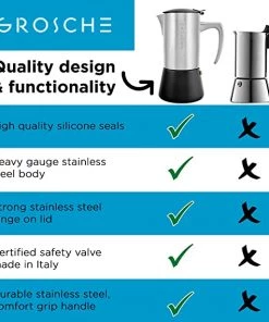 Grosche MILANO Steel Brushed Stovetop Espresso Maker 6cup Accessories