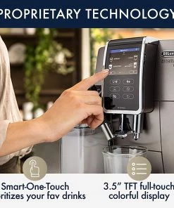Delonghi Coffee Machines Home Super Automatic Delonghi Dinamica Plus, Smart Coffee & Espresso Machine With Coffee Link Connectivity App + Automatic Milk Frother, Titanium - ECAM37095TI