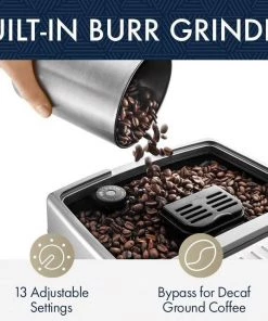 OPEN BOX Delonghi Dinamica With LatteCrema Automatic Coffee & Espresso Machine With Iced Coffee + Automatic Milk Frother, Silver - ECAM35075SI Home Super Automatic