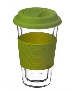 Accessories Glassware: GROSCHE Double Walled Glassen Travel Mug - Green Accessories